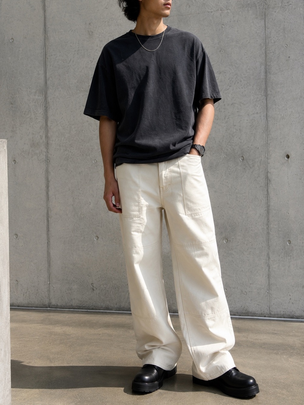 Acne Studios Patch Canvas Trousers in Oatmeal Melange